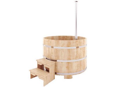 Круглая японская баня-купель Фурако с внутренней дровяной печкой